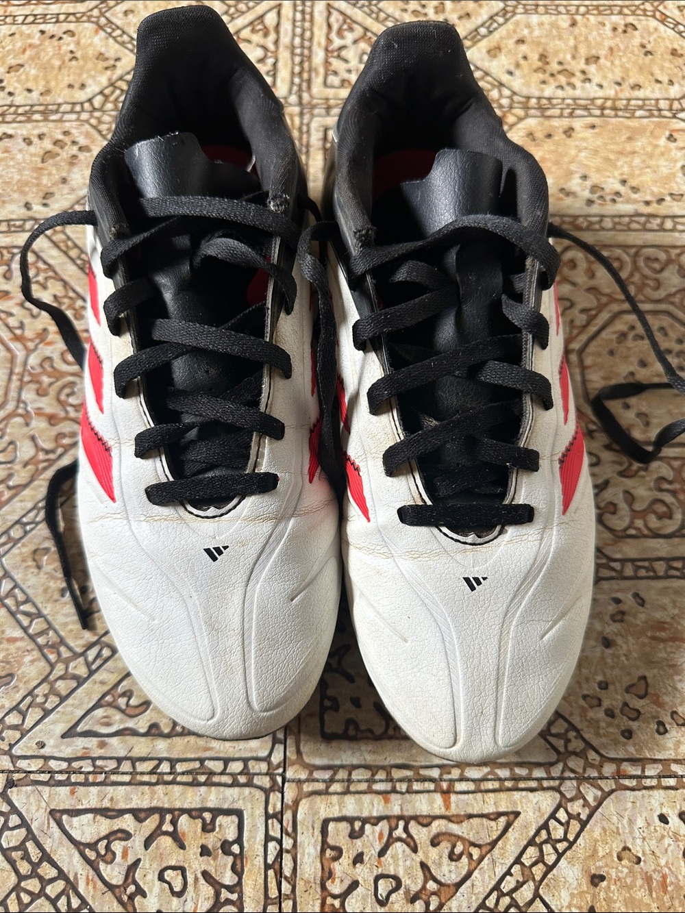 Kids Soccer Cleats in White, Black & Red Accents